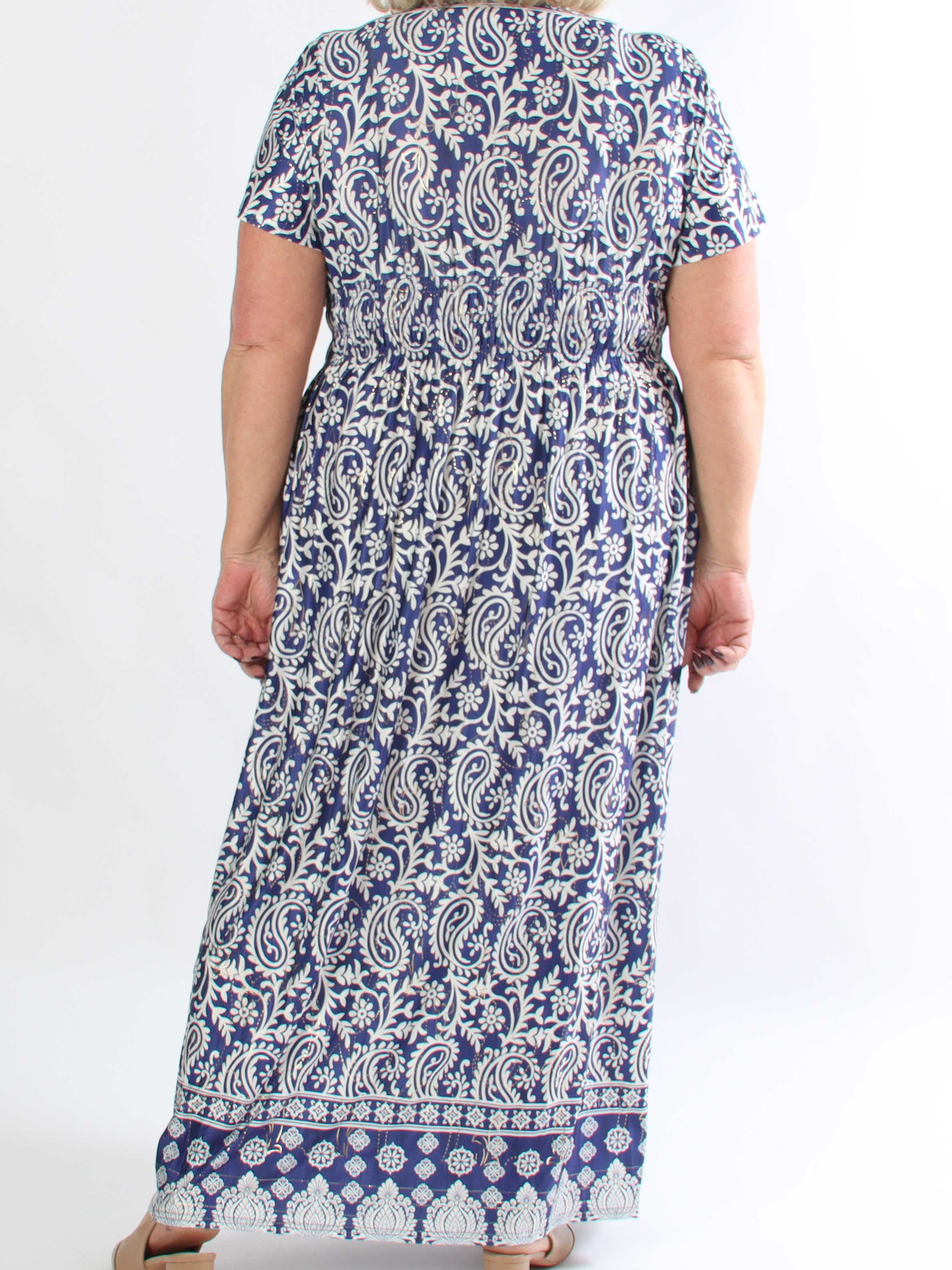 Pams Boteh - Lang elastisk mønstret plus size kjole med lommer